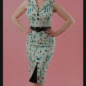 Voodoo Vixen Vintage Style Wiggle Dress with Cat Print